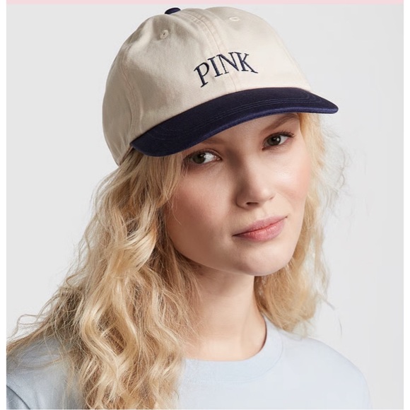 PINK Navy and Cream Canvas Tote And Hat Set - Picture 6 of 8